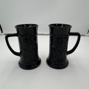 Black Ceramic Beer Stein Mug - Set of 2